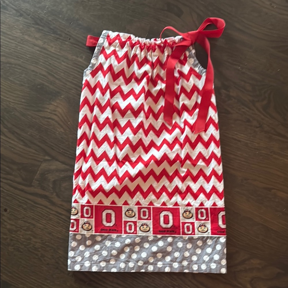 Girls Ohio State Pillowcase dress Red and White Chevron Dress